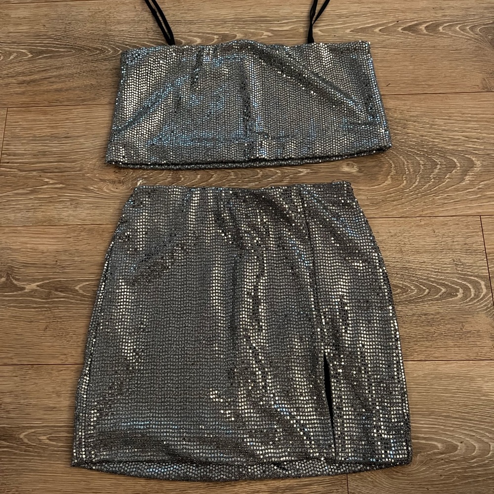 Silver matching skirt set